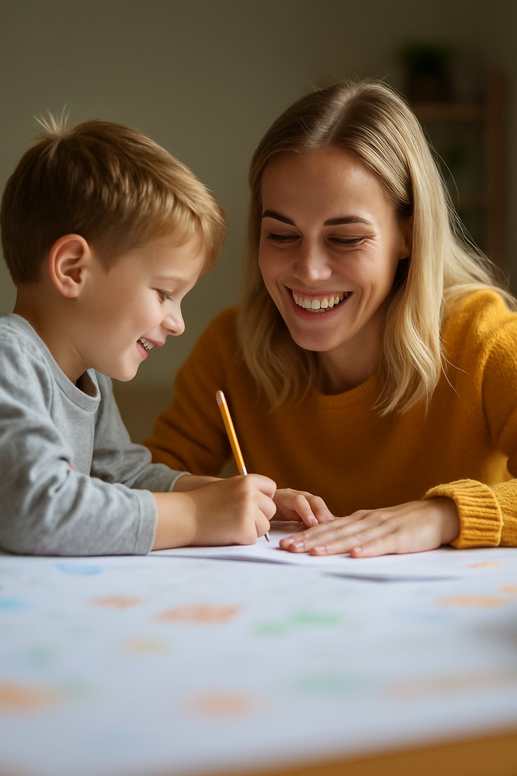 Criança e adulto estudando juntos